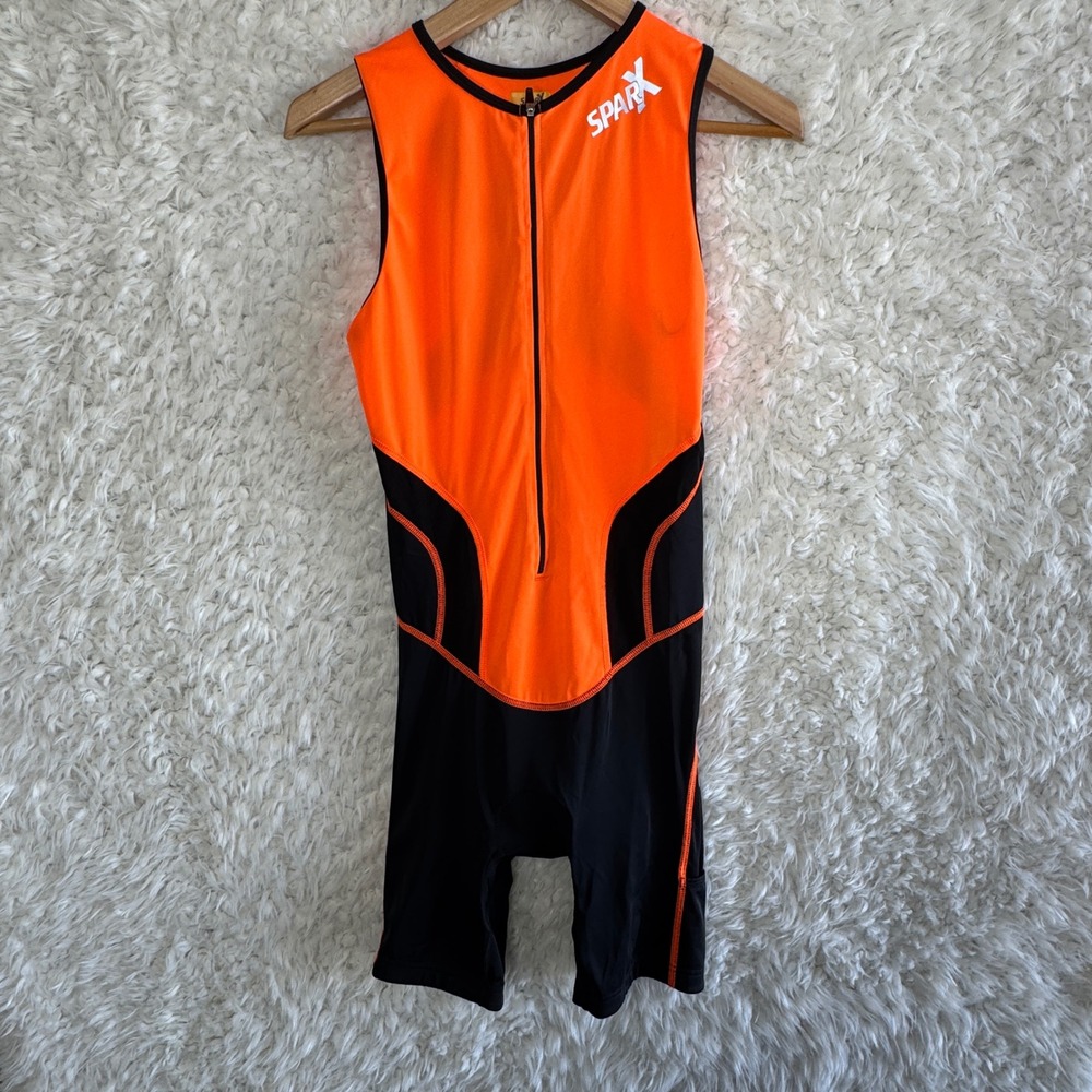 SPARX Adult Triathlon Suit Sleeveless Orange Black Cycling Running Swim Size S‎
